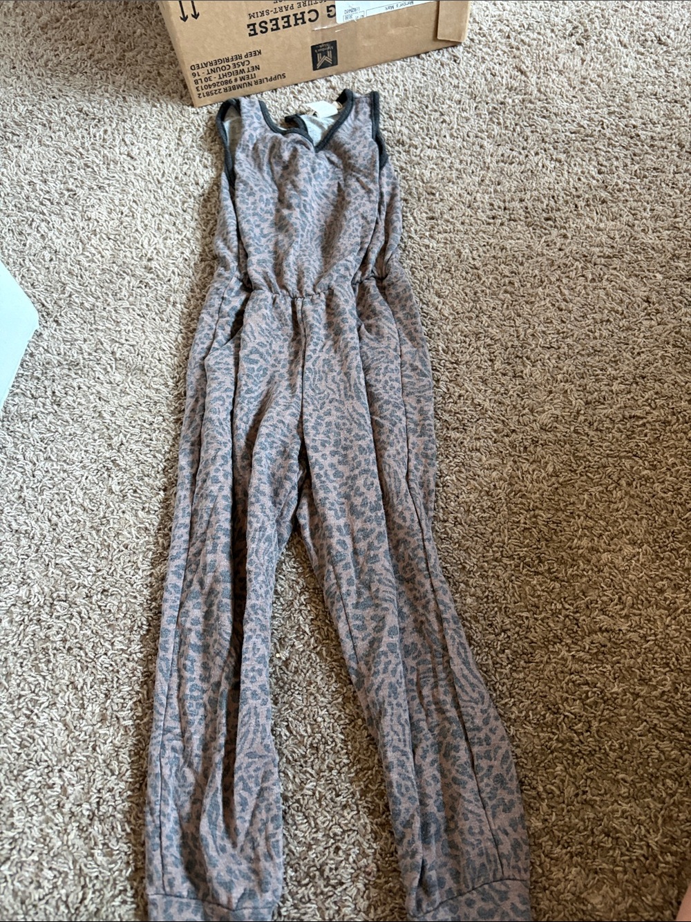 Sleeveless Leopard-Print Jumpsuit in Taupe and Gray